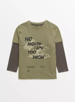 Khaki Mountain Slogan T-Shirt 6 Years