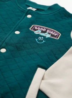 Teal Quilted Varsity Bomber Jacket 1-1.5 Years