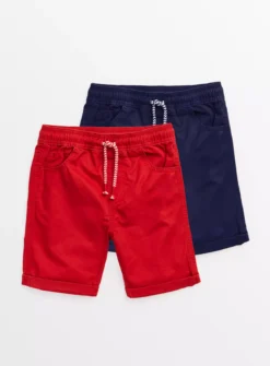 Red & Navy Twill Shorts 2 Pack9 Years